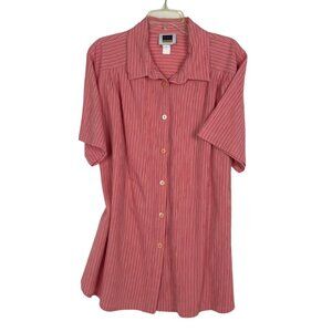 Vtg CST Sport Ladies Crinkle Cotton Coral Rose Short Sleeve Button-up Blouse 2X